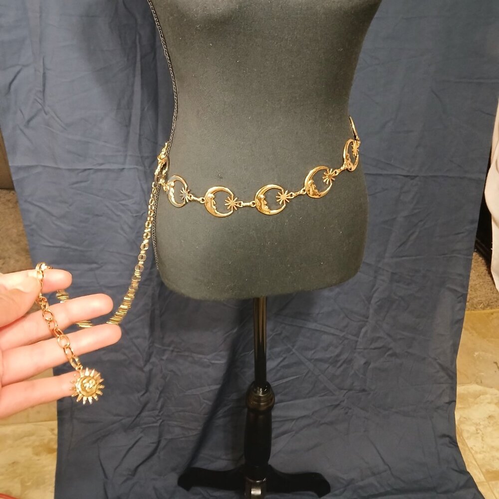 Celestial Sun & Moon Gold Chain Belt - Witchy Boho Statement Accessory